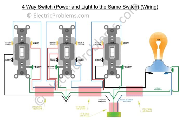 How To Wire A 4 Way Switch With, Wiring Diagrams For 4 Way Switching Of Lights