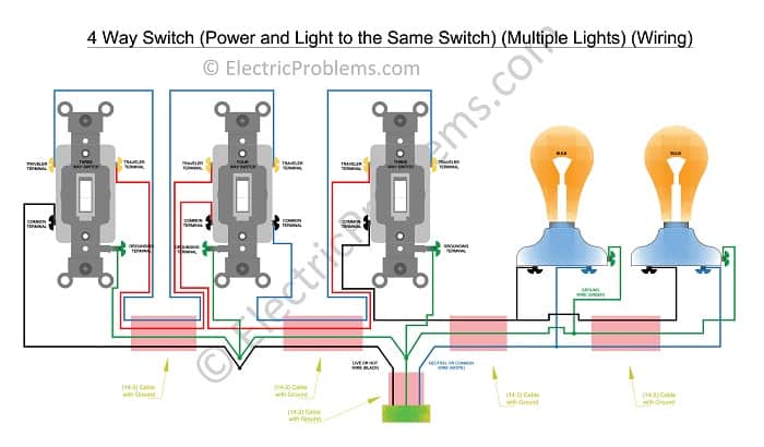 4-way Switch Wiring Diagram (Multiple Lights w/ PDF) - Electric Problems